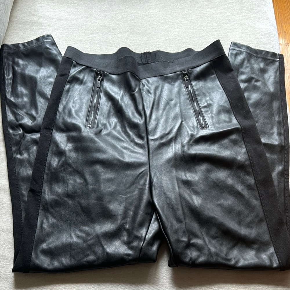 Black faux leather pants